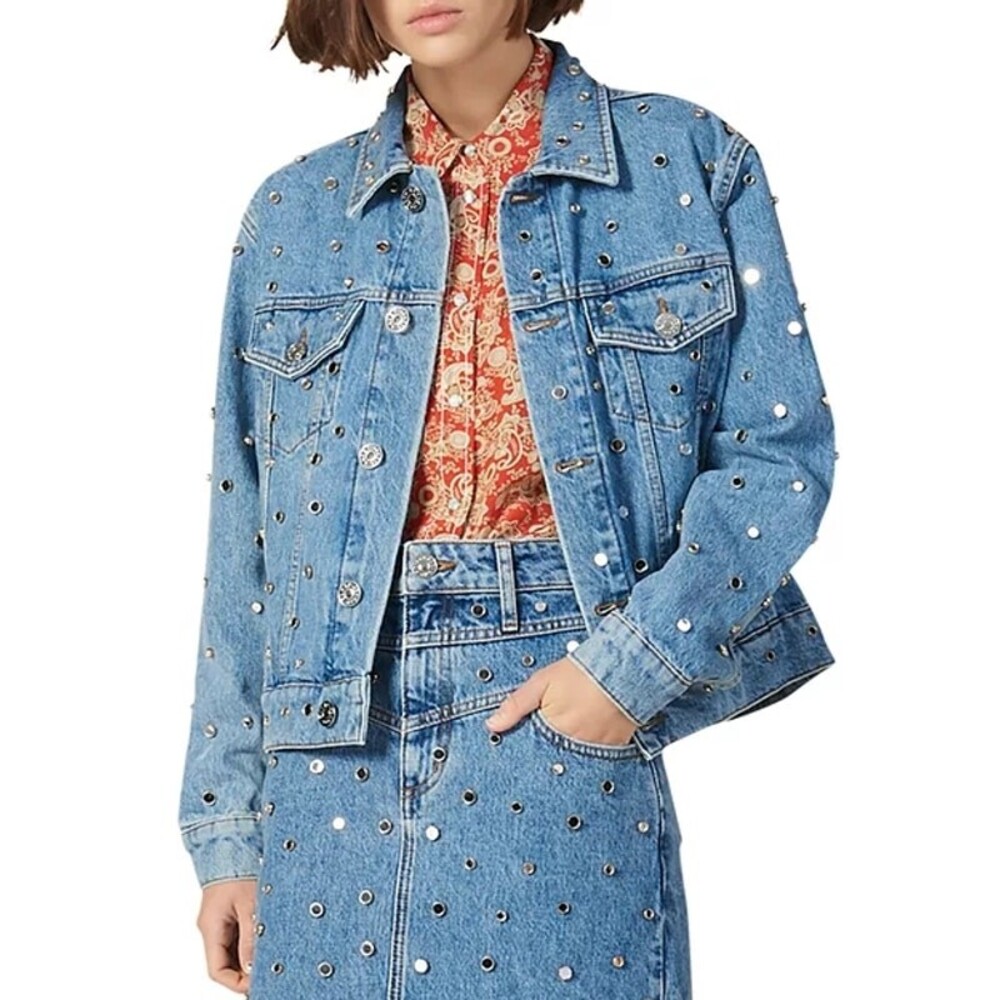 Sandro Paris Mirrored Grommet Denim #288824S16B